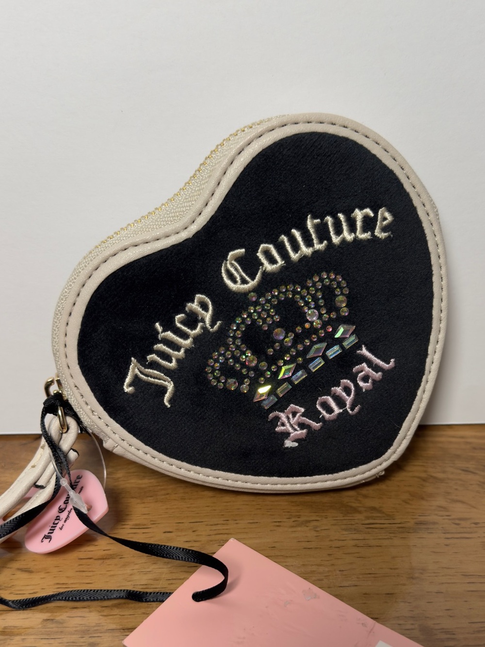 NWT Juicy Couture Heart Coin Purse - Black & Cream